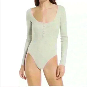 OPEN EDIT Henley Organic Cotton Blend Bodysuit color grey size L